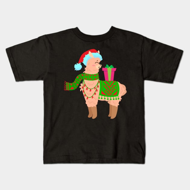 Christmas Llama With Gift Box Kids T-Shirt by holidaystore